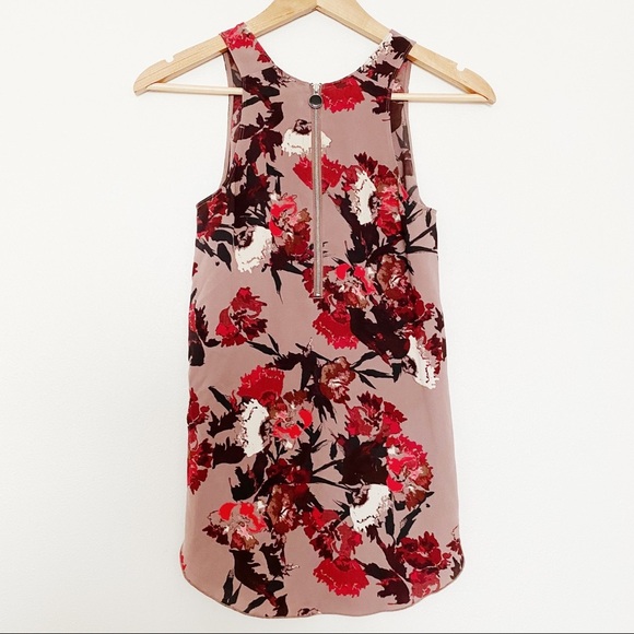Aritzia Wilfred Floral Tank Sleeveless Top Mocha Flame Scarlet Zip XXS - Picture 2 of 4